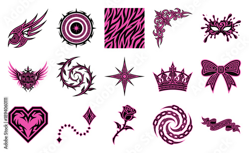 McBling Aesthetic Cyber Sigilism Graphic Element Kit for Y2K Fashion and Alt Subculture Design