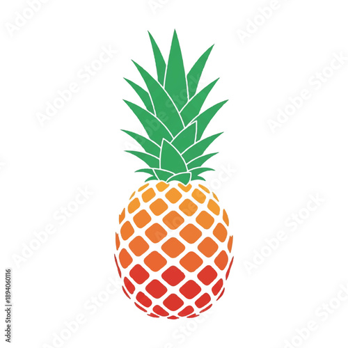 Stylized Pineapple Illustration with Gradient Body Textured Patterns and Symmetrical Leaves