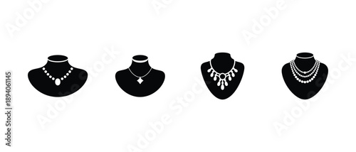 Necklace display icon set, Minimalist jewelry mannequin bust vector illustration