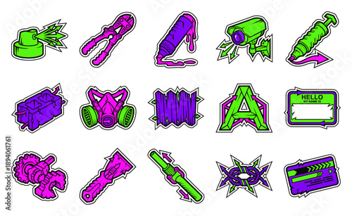 Cyberpunk Graffiti Subculture Element Kit for Urban Street Art and Underground Rebellion Graphics