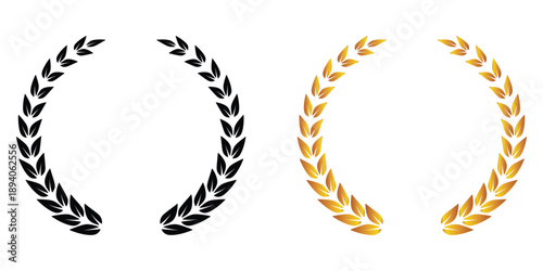 Luxury gold laurel wreath ornament – An elegant botanical wreath symbolizing prestige and achievement, suitable for awards, diplomas, premium packaging, and refined design accents