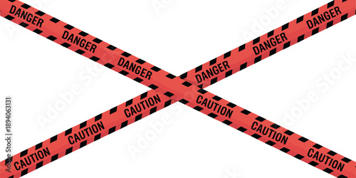 Caution tape, illustration in red and black, serving as a warning barrier for safety, security, construction sites, hazards, and cautionary design projects.
