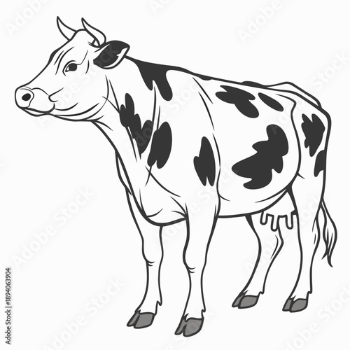 Stylized Cow Art Illustration on Clean White Background, No Text