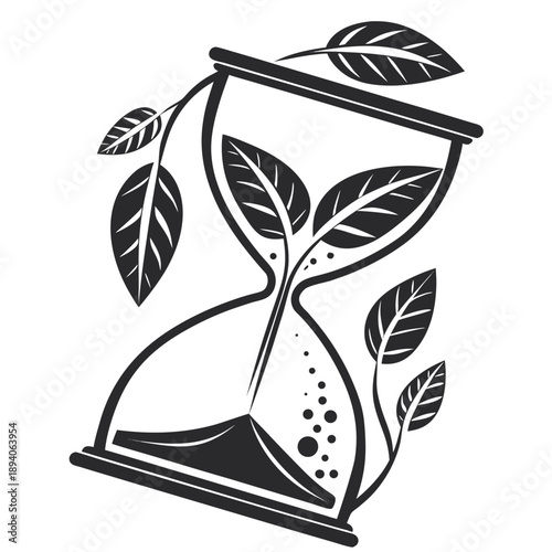 Eco Time Hourglass: Leaf Shapes for Nature and Growth Concept