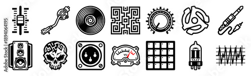 Minimalist Black and White Analog Audio Engineering Graphic Element Kit for Electronic Music Production