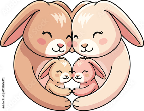 Easter sunday joy adorable cartoon bunnies family embrace on easter morning