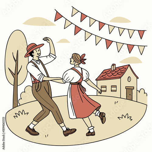 Folk dance showing rhythmic footwork traditional clothing