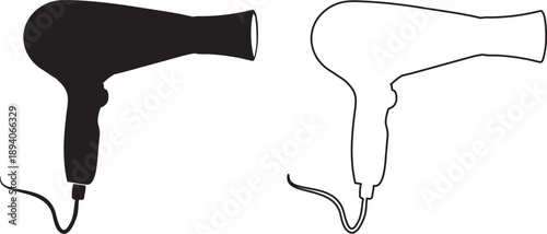 Hair dryer vector silhouette illustration, Hair Dryer line art vector Blow dryer vector icon,  on white background Formats Included EPS 