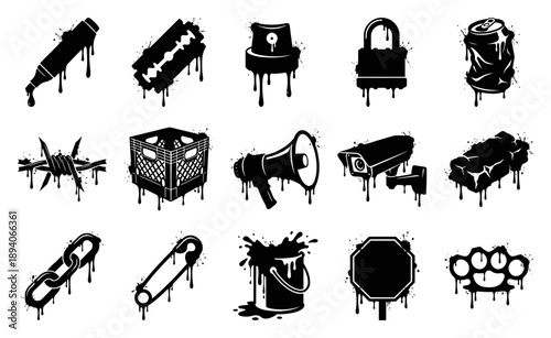 Grungy Street Culture Dripping Ink Element Kit for Urban Underground Graffiti and Grunge Design Aesthetics