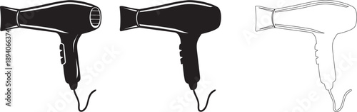 Hair dryer vector silhouette illustration, Hair Dryer line art vector Blow dryer vector icon,  on white background Formats Included EPS 