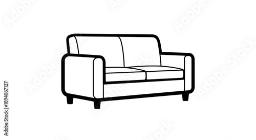 Outline Drawing Sofa Couch Furniture Isolated White Background.