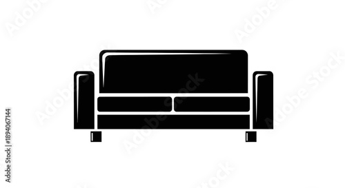 Black Sofa Couch Silhouette Isolated White Background.