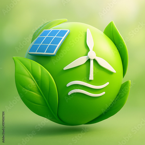 Renewable Energy Concept with Solar Panels in Green Landscape