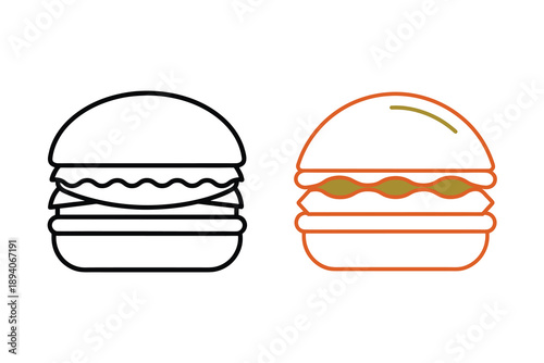 Burger Line Icon Silhouette Vector Illustration Fast Food Restaurant Design
