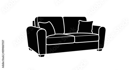 Minimalist Black Sofa Side View Isolated on White Background