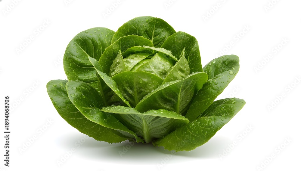 Fototapeta premium Close-up of bright green lettuce with layered, curly leaves, dewy and ultra-fresh appearance.