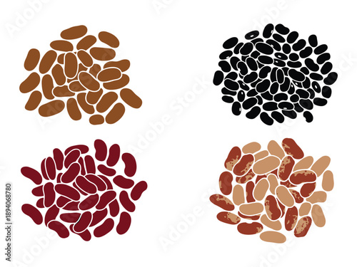 Assorted dry beans collection including black kidney pinto and brown pulses isolated icons