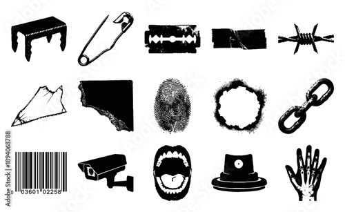 Grungy Distressed Punk Aesthetic Graphic Element Kit for Underground Urban Streetwear Design