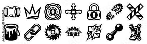 Flat Vector Industrial and Urban Survival Icons Asset Sheet for Gaming and Wayfinding UI