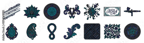 Ornate Filigree Engraved Design Element Kit for Custom Automotive Airbrushing and Luxury Vinyl Wrap Detailing