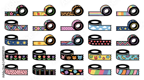 Solid Filled Patterned Tape Icons � Decorative Washi Tape Collection