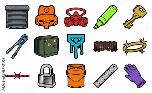 Flat Vector Street Art Elements Graphic Set for Urban Graffiti Culture and Creative Design