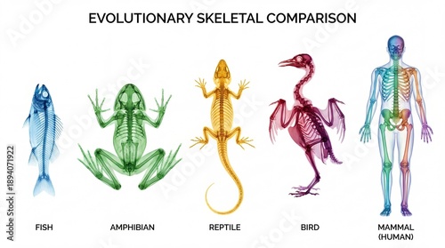 Evolutionary skeletal comparison of vertebrates fish amphibian reptile bird mammal human