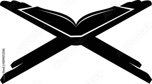 Black silhouette of crossed swords with an open book on top  symbolic graphic design element