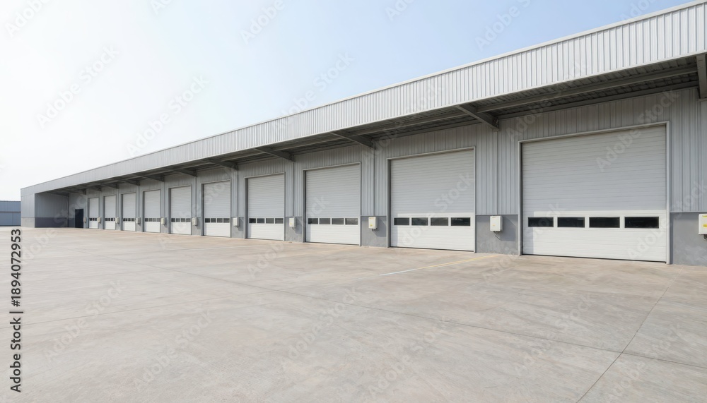 Obraz premium Warehouse loading dock operations industrial area photography urban environment wide-angle view logistics and transportation
