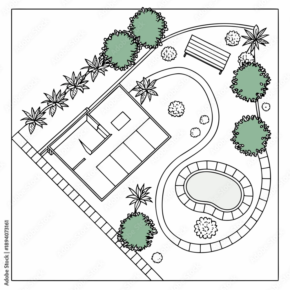 Obraz premium Residential Landscape Architecture Plan with Swimming Pool Design