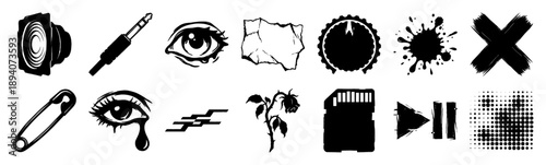 Grungy Linocut Punk Rock Graphics Kit for Alternative Music and Streetwear Branding