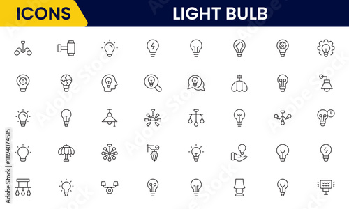 Light bulb idea line icons. Vector electric energy lamps and lightbulbs isolated outline symbols for creative solution, idea, innovation and inspiration concept.