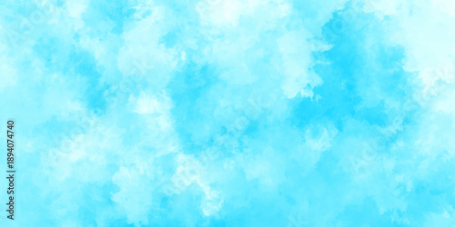 Abstract background with panorama of blue sky and white cloud nature design. horizon spring morning sky with clouds background. hand painted watercolor shades sky clouds.