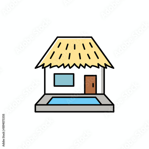 Tropical Hut with Swimming Pool Icon.