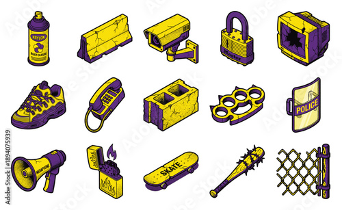 Isometric Urban Gritty Street Culture Graphic Set for Underground Aesthetic Projects