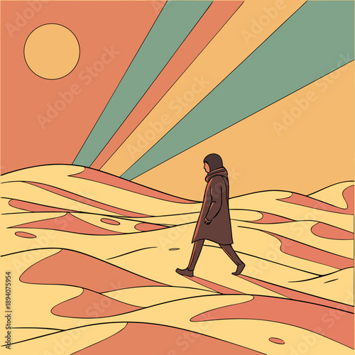 Quantum Desert Landscape with Pixel Sand and Glitch Horizon Vector Art