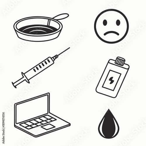 Set of 6 Minimal Abstract Frying Pan Kitchen Cooking Icons