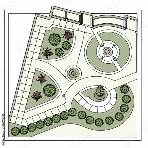 Top View Landscape Blueprint of Luxury Hotel Garden Design