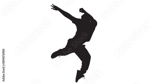 Energetic Male Hip Hop Dancer Silhouette Jumping in Mid Air for Street Dance Performance and Urban Fitness Lifestyle