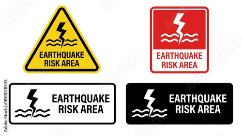 Earthquake Risk Area Warning Sign - Natural Disaster Safety Flat Vector