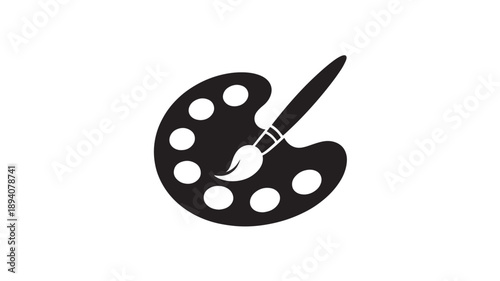 Artistic Palette and Paint Brush Vector Silhouette Icon for Fine Arts Creative Painting and Craft Hobby Design