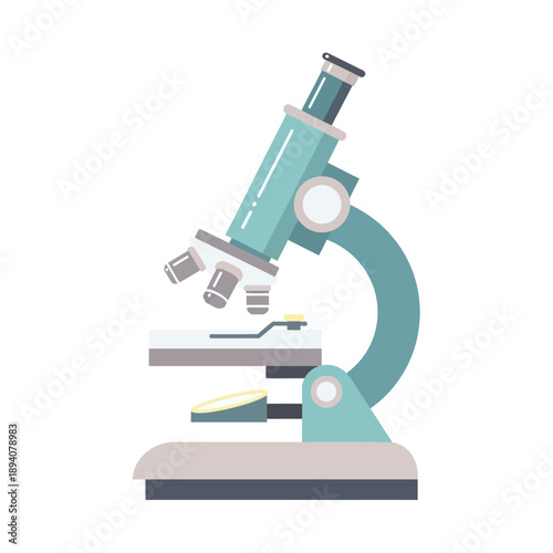 Turquoise Microscope Illustration on White Background - Science and Research Concept