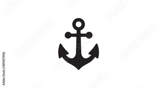 Nautical Anchor Vector Silhouette Icon for Marine Navigation Sailing Equipment and Maritime Sea Travel Isolated on White