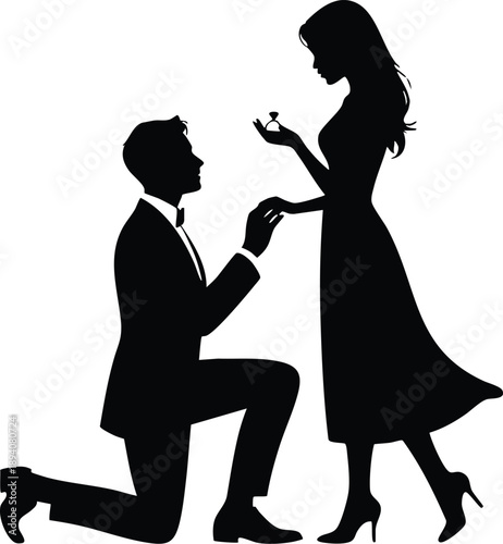 Silhouette of a Romantic Marriage Proposal, vector, illustration, silhouette.