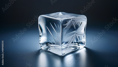 A Single Ice Cube With Sharp Edges And Facets Reflecting Light