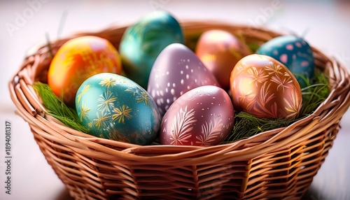 Easter Eggs In Wicker Basket