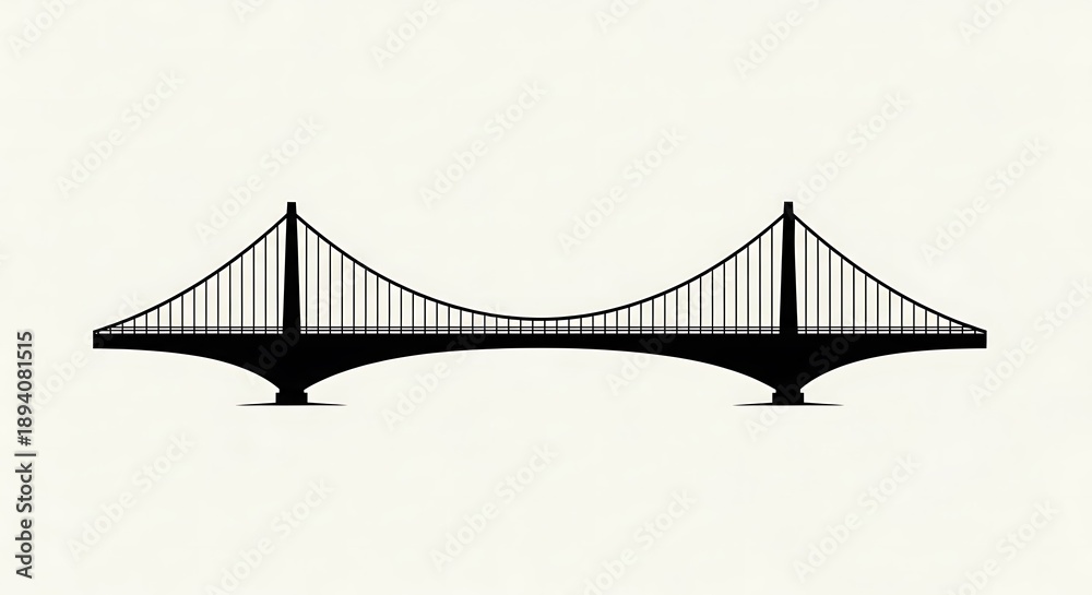 Fototapeta premium Iconic suspension bridge silhouette illustration.