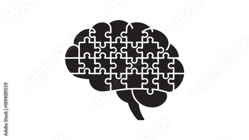  Brain silhouette made of interlocking puzzle pieces