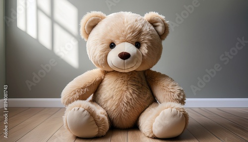 A Smiling And Cheerful Teddy Bear Sits Politely On The Floor