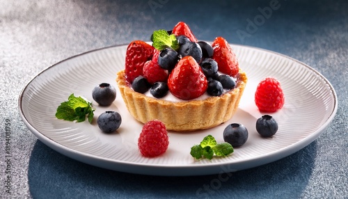 Delicious Berry Tart Dessert On White Plate